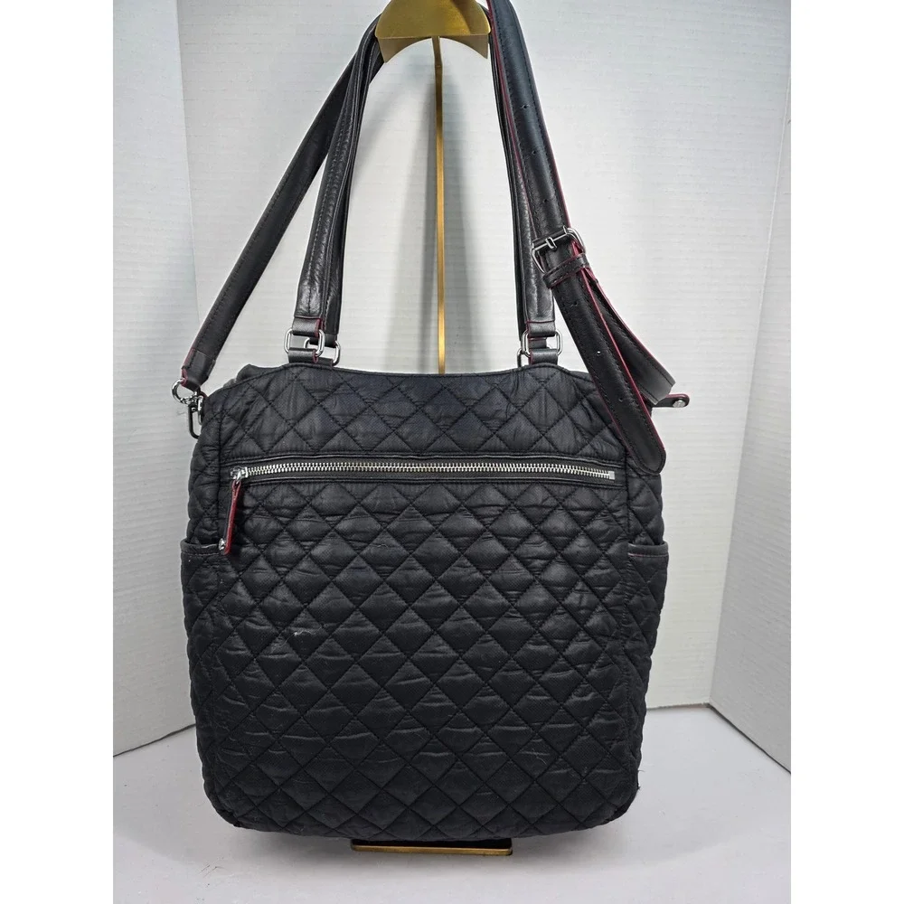 MZ Wallace‎ Crosby Black Quilted Nylon Tote, Shoulder Bag Convertible Crossbody - Picture 2 of 7